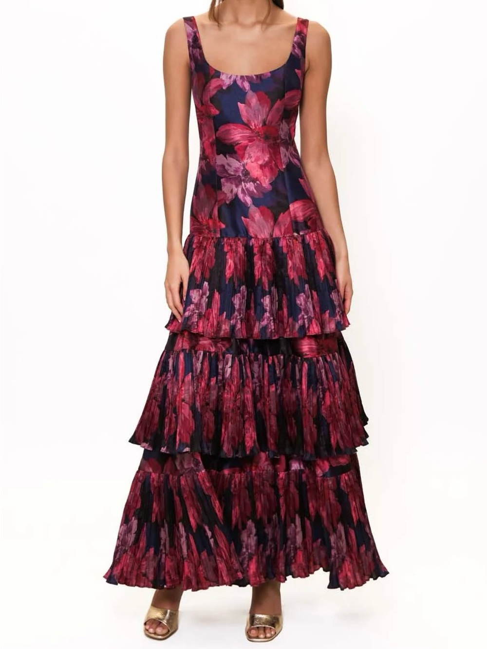 Hutch Luna Dress Purple Pink Maxi Tiered Ruffle NWT